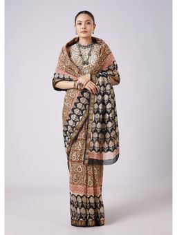 KALKI FASHION - Multi-Color Floral Block Prints Saree with Unstitched Blouse