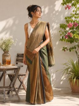 Niska - Multi-Color Cotton Colorblock Solid Saree With Unstitched Blouse