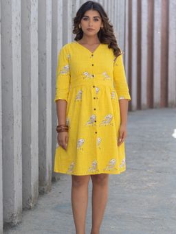 Sooti Syahi - Sunlit Sparrow Hand Block Printed Cotton Dress
