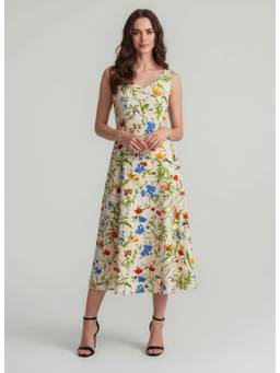 Twenty Dresses by Nykaa Fashion - Floral Print Fit & Flare Off White Midi Dress