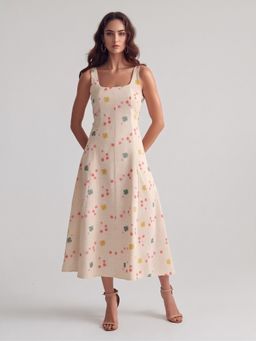 Twenty Dresses by Nykaa Fashion - Lace Up Detail Floral Printed Pure Cotton Midi Dress