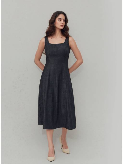 grey dresses online Buy Twenty by Nykaa Fashion Denim A-Line Midi Dress (S) formal grey dress outfit