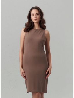 Twenty Dresses by Nykaa Fashion - Crepe Sheath Beige Knee Length Dress