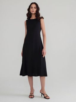 Twenty Dresses by Nykaa Fashion - Pleated Detail Knee Length A-Line Black Dress