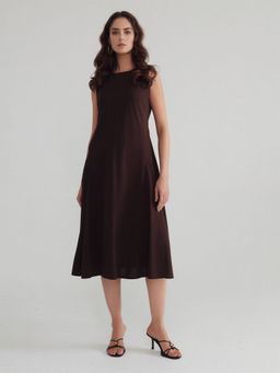 Twenty Dresses by Nykaa Fashion - Pleated Detail Knee Length A-Line Brown Dress