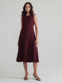 Twenty Dresses by Nykaa Fashion - Pleated Detail Knee Length A-Line Maroon Dress