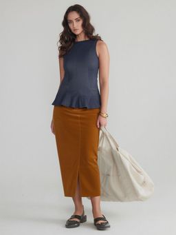 Twenty Dresses by Nykaa Fashion - Blue Textured Scuba Blend Peplum Top
