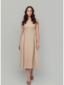 Twenty Dresses by Nykaa Fashion - Scuba A-Line Beige Midi Dress