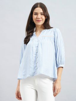 Twenty Dresses by Nykaa Fashion - Womens Blue Stripes Viscose Casual Top