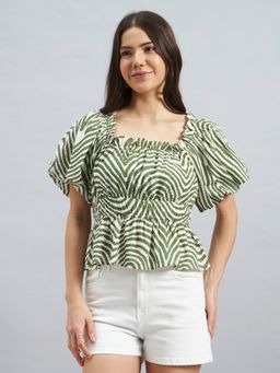 Twenty Dresses by Nykaa Fashion - Olive Abstract Print Peplum Top