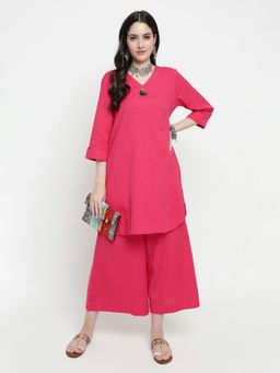 Aayusika - Pink Cotton Flex Three Fourth Sleeves V-Neck Solid Co-ord Set