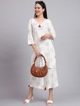 Aayusika - White Rayon Three Fourth Sleeves V-Neck Printed Co-ord Set