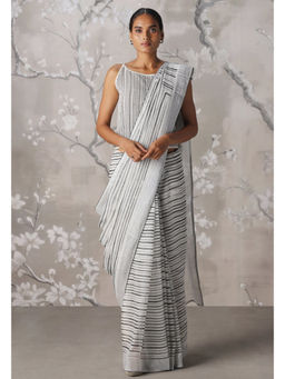 Kaveri - White Intersection Saree with Unstitched Blouse