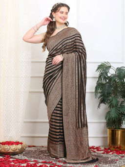 Dress & Dazzle - Black Leheriya Khaddi Georgette saree with Stitched Blouse
