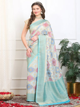 Dress & Dazzle - Rangkat Georgette Blue Saree with Unstitched Blouse
