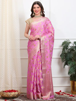 Dress & Dazzle - Georgette Pink Saree with Unstitched Blouse