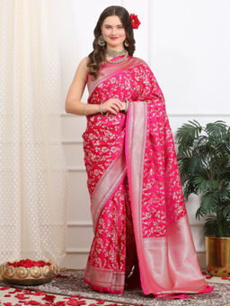 Dress & Dazzle - Dazzling Pink Banarasi Katan Silk Saree with Unstitched Blouse