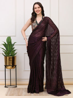 Dress & Dazzle - Wine Crepe Sequin Saree with Unstitched Blouse