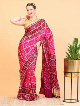 Dress & Dazzle - Magenta and Pink Gharchola Saree with Unstitched Blouse