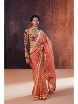 AFFROZ - Peach Tissue Silk Saree with Stitched Blouse