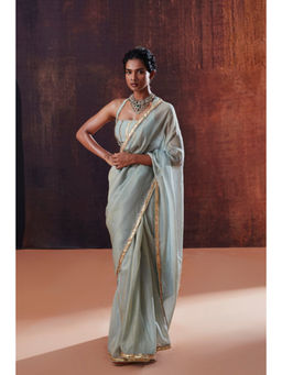 AFFROZ - Powder Blue Tissue Saree with Stitched Blouse