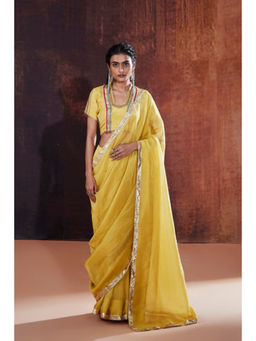 AFFROZ - Yellow Tissue Saree with Stitched Blouse