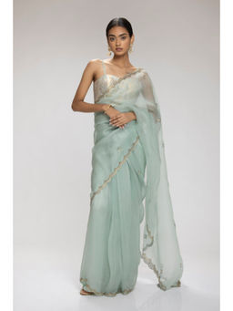 CHHAYA MEHROTRA - Green Organza Embroidered Saree with Stitched Blouse