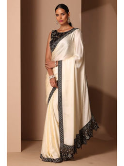 CHHAYA MEHROTRA - Cream Satin Embellished/Sequined Saree with Stitched Blouse