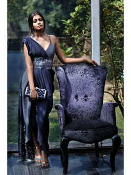 "Two Sisters" by Gyans - Pre Draped Cocktail Saree with Stitched Blouse & Metallic Belt