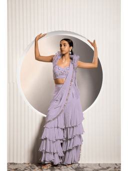 "Two Sisters" by Gyans - Ophelia Rose Drape Sharara Saree with Stitched Blouse