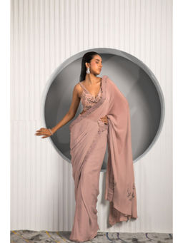 "Two Sisters" by Gyans - Daisy Pink Saree with Stitched Blouse
