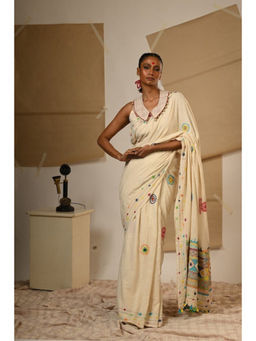PRATHAA - Off White Lambadi Saree with Unstitched Blouse