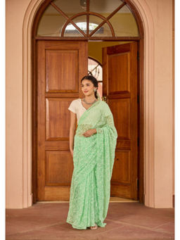 House of Chikankari - Georgette Handwork Chikankari Tepchi Saree with Unstitched Blouse