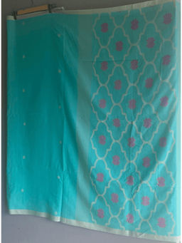 PRATHAA - Turquoise and Pink Jamdani Saree with Unstitched Blouse