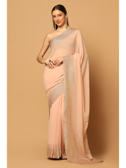 "Two Sisters" by Gyans - Peach Embroidered Sequins Saree with Unstitched Blouse