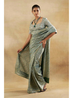 "Two Sisters" by Gyans - GREEN BANDHANI TISSUE Saree with Stitched Blouse