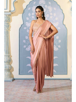 "Two Sisters" by Gyans - Dusty Pink Dhoti Drape Saree with Stitched Blouse