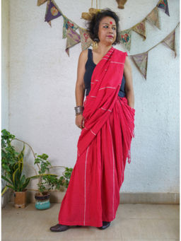 PRATHAA - Red Khesh Skirt Saree with Unstitched Blouse
