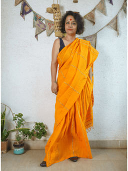 PRATHAA - Yellow Khesh Skirt Saree with Unstitched Blouse