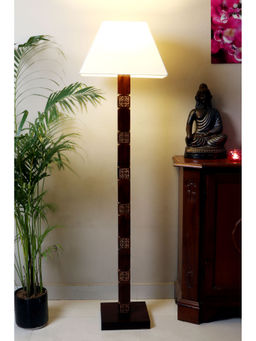 NAKSHIKATHAA - Amogh Brown and Off White Floor Lamp with Ivory White Shade