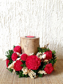 Forestkraft - Multi-Color Floral Wood Candle Holder with Floral Wreath