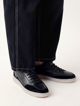 The Bear House - Men Black Solid Leather Lace-Up Sneakers