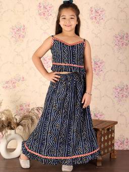 Vastramay - Girls Blue Bandhani Lehenga and Choli (Set of 2)
