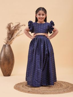 Vastramay - Girls Navy Blue Skirt and Crop Top (Set of 2)