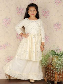 Vastramay - Girls Cream Lehenga with Kurta (Set of 2)