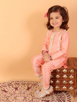 Vastramay - Pink Infants Mirror Work Viscose Kurta and Pant