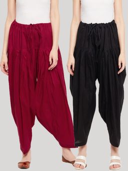 Clora Creation - Maroon and Black Solid Pure Cotton Salwars (Pack of 2)