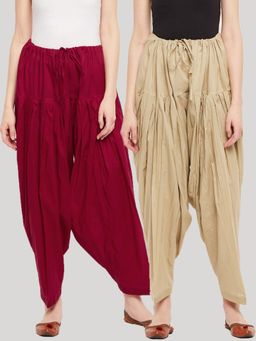 Clora Creation - Maroon and Beige Solid Pure Cotton Salwars (Pack of 2)