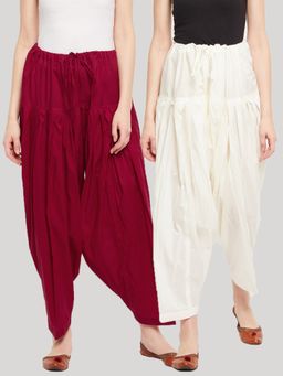Clora Creation - White and Red Solid Pure Cotton Salwars (Pack of 2)