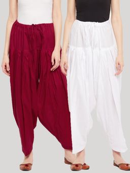 Clora Creation - White and Red Solid Pure Cotton Salwars (Pack of 2)